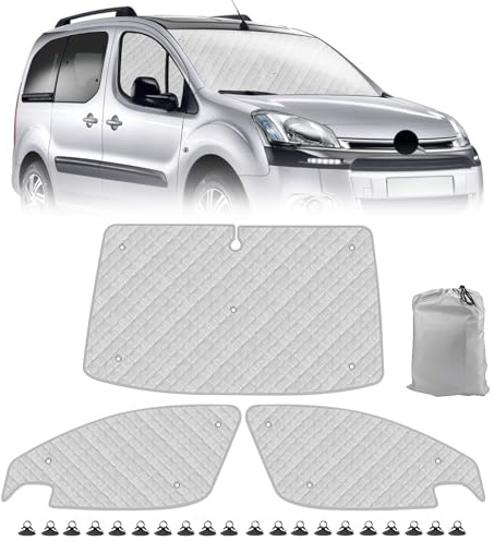 Pare-Soleil de Pare-Brise de Voiture Compatible avec 2008-2018 Citroen Berlingo Peugeot Partner, Lot de 3 Pliables Pare-Soleil pour Intérieur de Voiture, Tapis Thermiques Internes