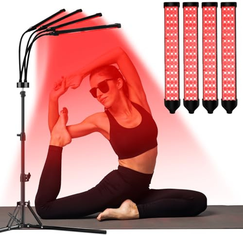 Trayvespace Red Light Lamp, 660nm & 850nm & 940nm Infrared Lamp with Timer, Brightness Adjustable, 360°Rotating Red Light (Black)