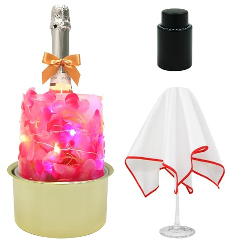 Ipretti Ice Bucket Mold, Wine Bottle Chiller with Gold Base, DIY Ice Mold for Champagne and Cocktails, Includes Polishing Cloth and Wine Stopper