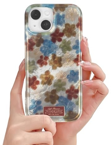 Reownest Handyhülle für iPhone 13/iPhone 14 Hülle, Cute Bunt Dopamin Sterne Blumen Muster Sommer Ästhetische Design Schutzhülle, Weiche Schlanke TPU mit Kameraschutz Case für Mädchen Frauen - Bunt