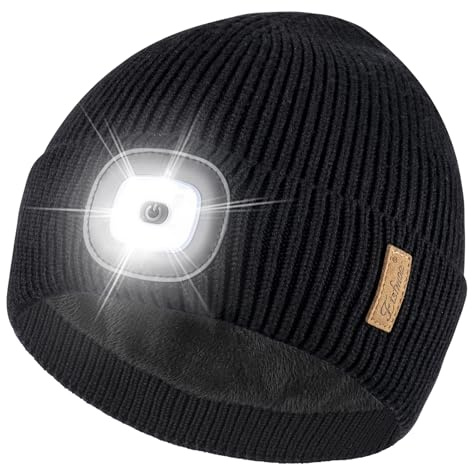 Etsfmoa Unisex Beanie with The Light,Fleece Lined Warm Hat,Gifts for Men | Soft and Cozy,Hat with Built-in Light,Rechargeable LED Cap,Ideal for dog walking in cold weather and for outdoors at night