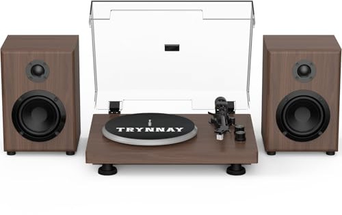 Trynnay Bluetooth Turntable Vintage Turntable with Shelf Speakers Belt-Drive 2 Speed Walnut