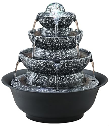 Tiered Indoor Fountain, Water Feature Indoor with Crystal Ball, Desktop Water Ornaments, for Home, Office, Living Room, Meditation Room Decoration(Black,Large)