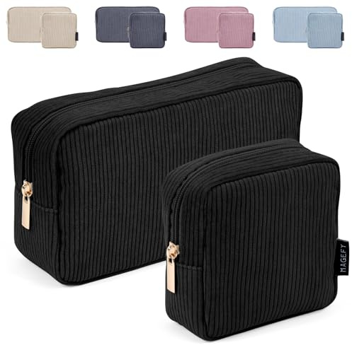 MAGEFY Kosmetiktasche Kleine Make up Tasche für Handtasche, Cord Schminktasche Damen mit Fächern Reise Makeup Tasche für Frauen