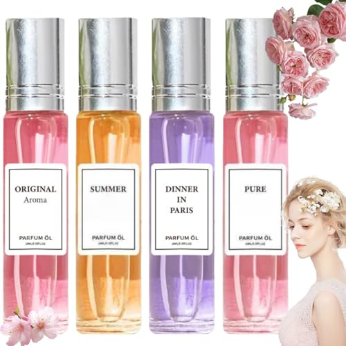 4 Stück Roll-on Parfüm Damen Set,Blumig Fruchtiges Body Mist,Hair and Body Fragrance Mist,Tragbar & Langanhaltender Duft,Mini Mist Damen Geschenkset,Damenparfum Körperspray für Tägliches