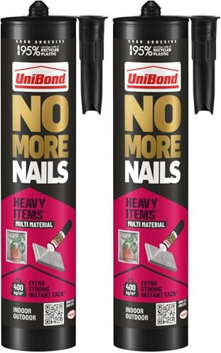 UniBond No More Nails All Materials Heavy Objects White Grab Adhesive, Extra Strong Construction Glue for Wood, Brick, Metal, Ceramic & Concrete, Indoor & Outdoor Use, 280 ml Cartridge (Pack of 2)