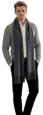LA FERANI Herren Kaschmir Schal Frühling dünn 200x70 Kaschmirschal Casual Stil extra geschmeidig soft elegant Wollschal Wolle Uni Farbe Herrenschal (Dunkel Grau)