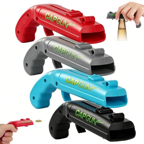 AOOTE Beer Bottle Opener Cap Gun, 4Pcs Funny Bottle Cap Gun,Beer Caps Guns Opener Tool for Shooting Game, Home, Bar, Party, Christmas, Birthday