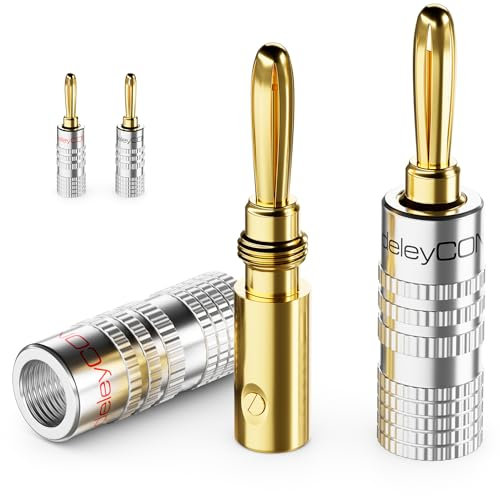 deleyCON 4 Piezas Conectores Tipo Banana en Conjunto - Chapado en Oro Atornillable para Cable de Altavoz 0,75 mm - 4,5 mm & p.ej. HiFi Receptor - Plateado