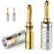 deleyCON 4 Pièces Fiches Banane en Set - Plaqué Or à Visser pour Câble Haut-Parleur 0,75 mm - 4,5 mm & par Exemple HiFi Récepteur - Argent