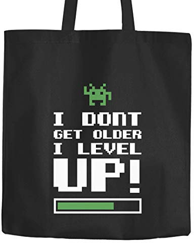 Jutebeutel I dont get older I level up Spruch Gamer Baumwolltasche Stoffbeutel Tragetasche Moonworks® schwarz 2 lange Henkel