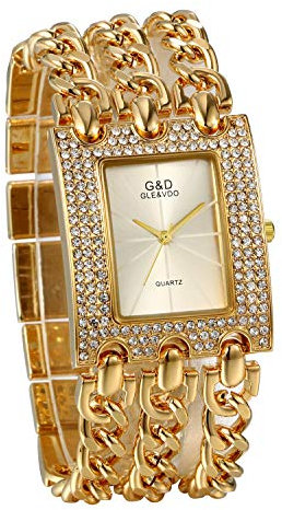 JewelryWe Muttertagsgeschenk Damen Uhren Elegant Analog Quarz Armbanduhr Strass Rechteckig Beiläufige Uhr mit Silber Zifferblatt und Gold Panzerkette Armband
