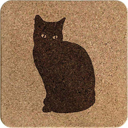 Azeeda 'Sitting Cat' Square Cork Trivet (TR00007516) | Heat Resistant Pot Stand / Table Mat for Pans and Dishes