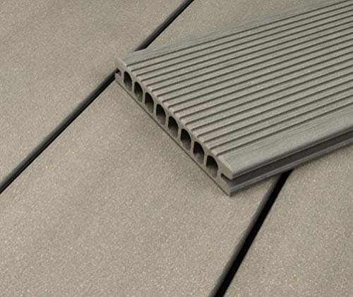 HORI® WPC-Terrassendiele Royal Hellgrau Hohlkammer | Komplettset inkl. 45x45 mm Unterkonstruktion & Clips | Langlebig & Pflegeleicht für Terrasse und Balkon Fläche: 1 Muster I Muster Dielenlänge