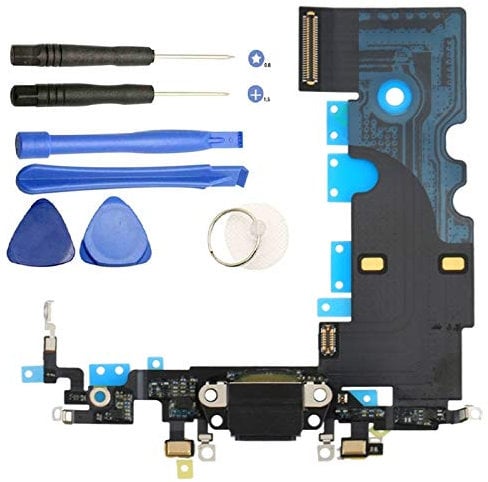 iReplaceParts Charging Port For iPhone 8 (4.7) Black Dock Connector Replacement With Lower Microphone and Tool Kit