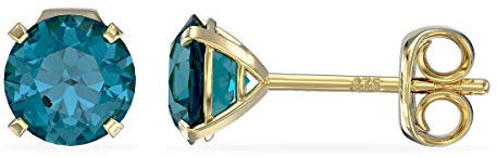 Aeon Birthstone Stud Earrings - December Blue Topaz | 9ct Yellow Gold & Cubic Zirconia Diamond | Polishing Cloth Included | 4 Pronged Stone