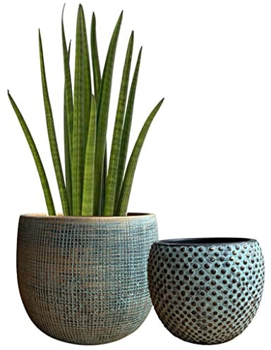Olly & Rose Set di vasi per piante in ceramica verde oro 2-17 e 14 cm verde acqua oro fioriere da interni in cemento vasi da fiori esterni
