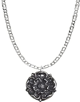 Hand Creations ww67 Tudor Rose Pewter PENDENT on a REAL 925 sterling silver Necklace Handmade 16 inch chain