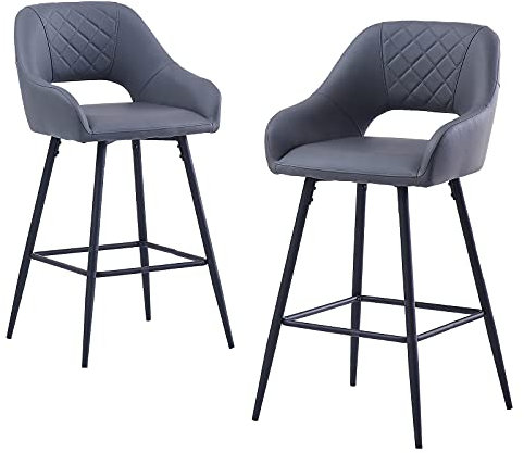 JaHECOME Bar Stools Set of 2 Grey Leatherette Exterior Bar Chairs Breakfast Dining Kitchen High Stools with Armrest, Backrest for Breakfast Bar, Counter Kitchen and Home