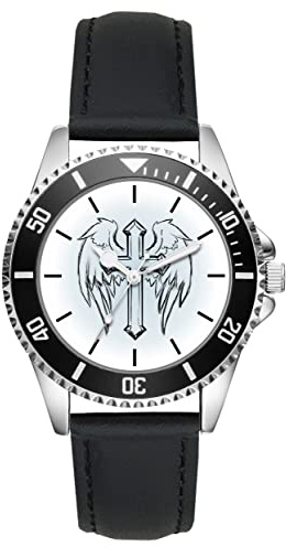KIESENBERG Herrenuhr Kreuz Kirche Glaube Engel Fan Armbanduhr Geschenk Analog Quartz Lederarmband Uhr L-21146