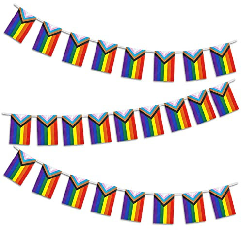 Pride Bunting Flags,Progress Pride Decorations Bunting,8.5m Rainbow Banner with 25 LGBT Flags as Gay Pride accessories on Indoor/Outdoor LGBT Festival Party Celebration Carnival Home Bars