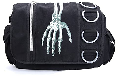 LREUIP Goth Backpack Grunge Backpack Y2k Fashion Skull Backpack Hooded Backpack Gothic Black Shoulder Bag Goth Messenger Bag