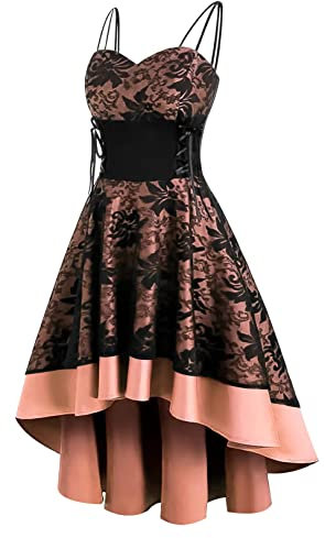 FEOYA Robe Gothique Femme à Bretelles Robe Rétro Médiévale Robe Soirée Vintage à Lacets Costume Steampunk Déguisements Halloween Carnaval Noir 36
