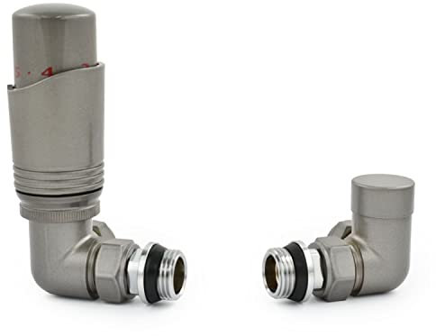 Hot Flow Gloss Metallic Grey Cascade Corner Modern TRV Thermostatic Radiator Valve (Pair) Includes A Corner TRV Body & One Lock Shield. for Quick & Easy Temperature Control. Perfect for Energy Saving