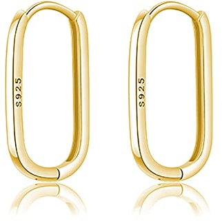 Reffeer U-Creolen Aus 925er Sterling Silber für Damen, Minimalistische Creolen, Huggie-Ohrringe (B-Gold Plated)