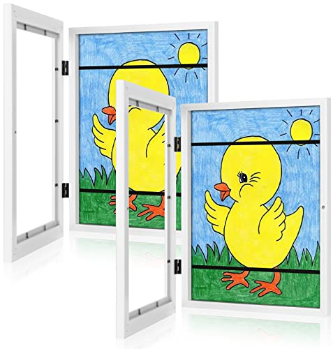 [2-Pack] Kids Art Frames, 8.5x11 Front Opening Kids Artwork Frames Changeable, White Artwork Display Storage Frame for Wall, Holds 50 Pcs, for 3D Picture, Crafts, Hanging Art, Portfolio
