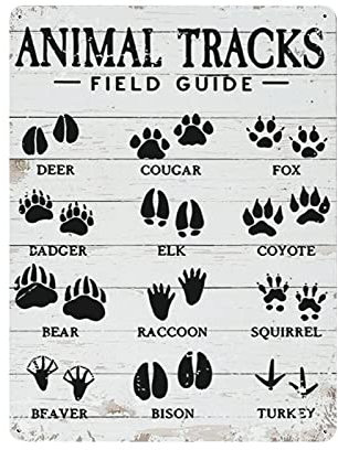 Animal Tracks Field Guide Metall-Wandposter Blechschild Vintage Esszimmer Restaurant Cafe Shop Dekor 40 x 30 cm
