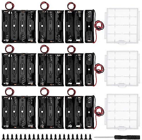 12 PCS AA Battery Holder Bundle Sets, KUOQIY 1/2/3/4 x 1.5V AA Battery Storage Box with Wire, with 3 PCS Plastic Battery Storage Box & Screwdriver & Screws