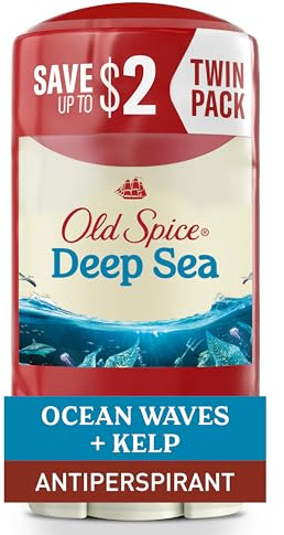 Old Spice Dry Feel Antiperspirant Deodorant for Men, 24/7 Freshness, 24/7 Sweat & Odor Protection, Gentle on Skin with Skin Conditioners, Deep Sea with Ocean Waves + Kelp Scent, 2.6 oz (Pack of 2)