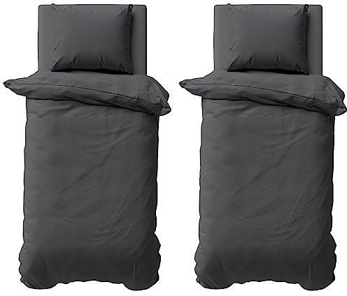 Visaggio Bettwäsche 135x200 cm Mikrofaser Uni Einfarbig 4 teilige Bettbezug Set mit Reißverschluss Anthrazit