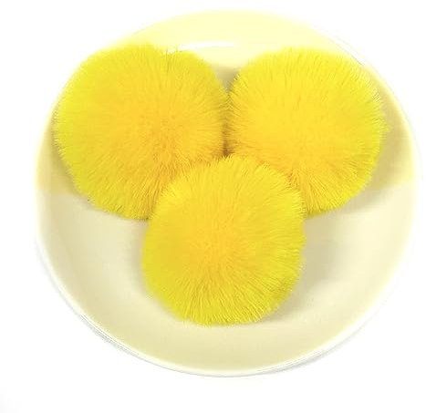 30 Stück 5cm Pompons Kunstfell Bommel Farbiger Fellknäuel mit Elastischer Schlaufe für DIY Basteln Weihnachtsdekoration Tischdekoration Geburtstagsdeko Kleideraccessoires,Gelb
