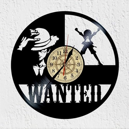 VINY WOODY Wanted Piratenuhr aus Vinyl, Abenteuer, Aktion, Humor, Wanddekoration, originelles Geschenk