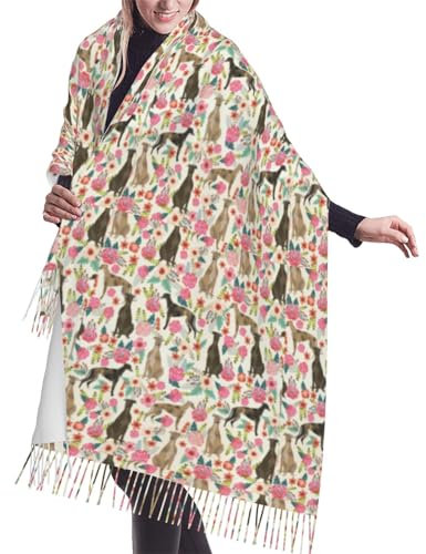 GRatka Schal, Windhund-Hund-Motiv, Unisex-Schal mit Fransen, groß, warm, weich, Kaschmir-Gefühl, Tücher, 196 x 68 cm