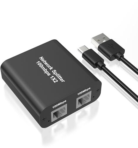 RJ45 LAN Splitter 1 auf 2 Ggleichzeitig, 100Mbit/s LAN Verteiler Netzwerk Switch[2 Geräte gleichzeitig vernetzt], Ethernet Splitter LAN Kabel Splitter mit USB Stromkabel für Cat 5/5e/6/7/8