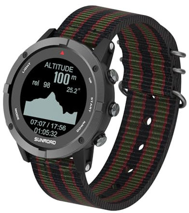 Orologio sportivo GPS impermeabile, ricaricabile, con bussola, previsioni meteo, barometro di altitudine, per pesca, corsa, arrampicata, nuoto, sport all'aria aperta, cinturino in nylon a righe