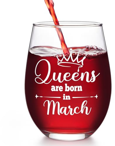 Joymaking Rotweinglas ohne Stiel, Queens Are Born in March, Geburtstagsgeschenk für Frauen, 500 ml