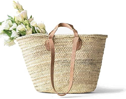 FRENCH BASKET with double flat leather handles, straw bag, beach bag, basket bag, straw basket, shopping basket, wicker basket with handle, wicker basket (X-Large)