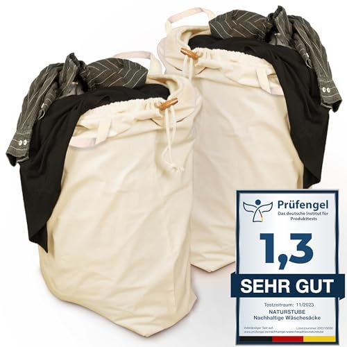 Naturstube® Wäschesack mit Henkel [EXTRA Komfort] 2er-Set, 67x87 cm große Wäschebeutel Reise, 100% Baumwolle [Öko-Tex zertifiziert], Wäschesack Groß, Laundry Bag, Wäsche Sack, Schmutzwäschebeutel