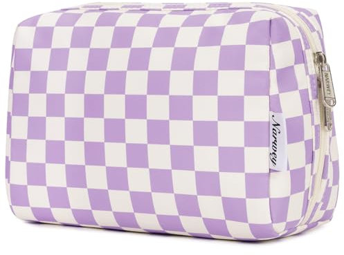 Narwey Make up Tasche Damen Schminktasche Kosmetiktasche Kulturtasche Damen Kulturbeutel, Makeup Tasche Makeup Bag (Gitter Lila, Groß)