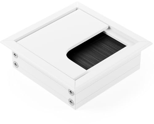 ATM® Pasacables de escritorio | Caja de cables de aluminio con cepillo integrado y tapa | Para orden y visión general en el lugar de trabajo | Rectangular Blanco 80 x 80 mm