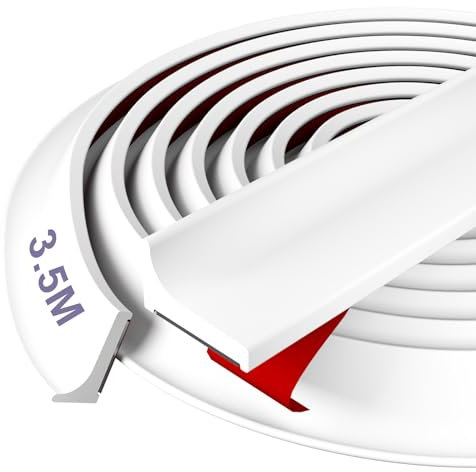 Hzetuu Seuil de Douche Barrage d'eau Silicone - Prime, Facile à Installer, Bloc d'eau de 12 MM, Idéal pour Les Salles de Bains, Les Douches et Les Cuisines, Blanc, 3,5 M