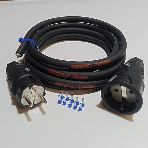 Bausatz Verlängerungskabel H07RN-F Set Titanex-Gummikabel 3x2,5mm² (1,5m-50m) + PCE-Stecker + PCE-Kupplung + 10 Aderendhülsen DIY (40 Meter)