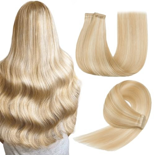 HotLulana Tape Extensions Echthaar Aschblond mit Bleichblond(#P18/613) Extensions Echthaar 22zoll/55cm 50g Invisible 100% Natürliche Skin Weft Tape in Extensions Echthaar 20pcs.