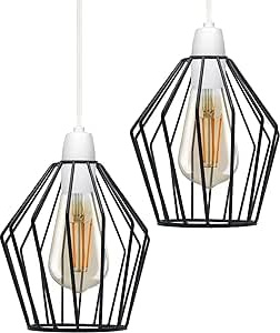 LEDSone Metalldrahtkäfig-Lampenschirm, Vintage-Industrie-Käfig-Kronleuchter-Lampenschirm, Wandleuchte, Decken-Pendelleuchten-Set für Hotel-Boutique-Outlet-Bühne ((Schwarz, 2 Stück))