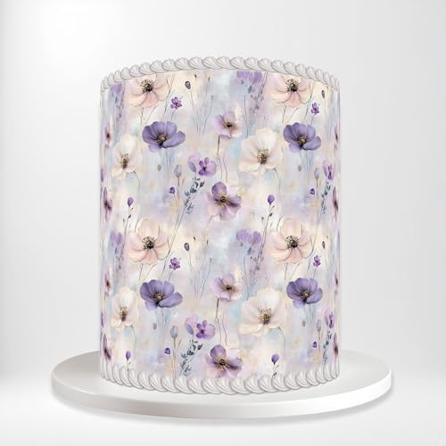 Purple Lilac Floral Romantic Dreamy Wrap Around Print A4 Edible Paper Icing Sheet Cake Topper Side Ribbon Border Decor for Personalised Themed Decorations