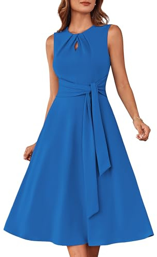 GRACE KARIN Women's Dress Elegant Round Neck Party Dress Cocktail Party Formal Business Dress with Belt Sky Blue S